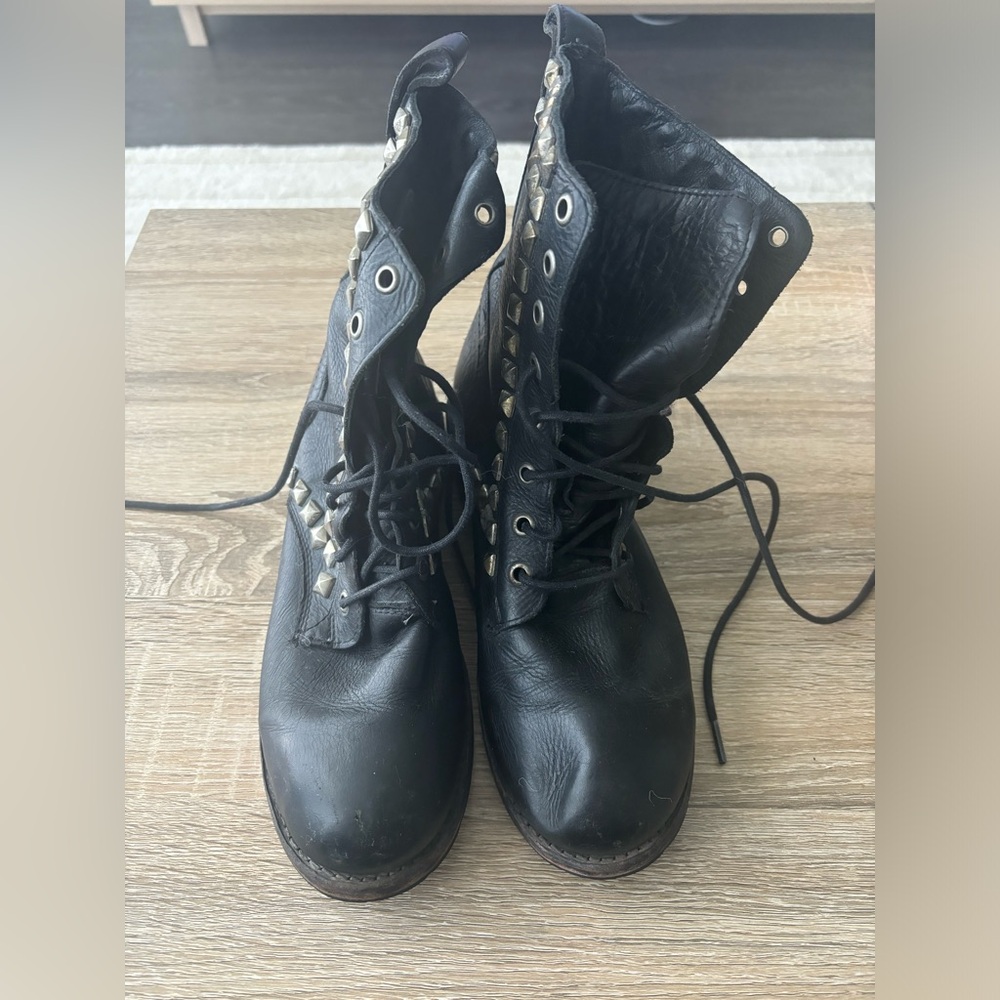 Frye Studded Black Combat Boots